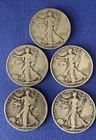 1934-P, 1935-D, 1936-D, 1937-P, 1938-P Walking Liberty Lot of 5, F+/EF