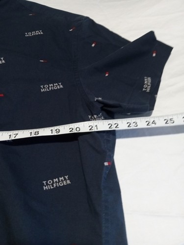 Camicia Tommy Hilfiger blu logo manica corta con bottoni uomo taglia XL - Foto 4 di 5