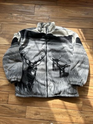 CW Classics Deer Print Jacket for Men, Full Zip, Gray Black White, Size L