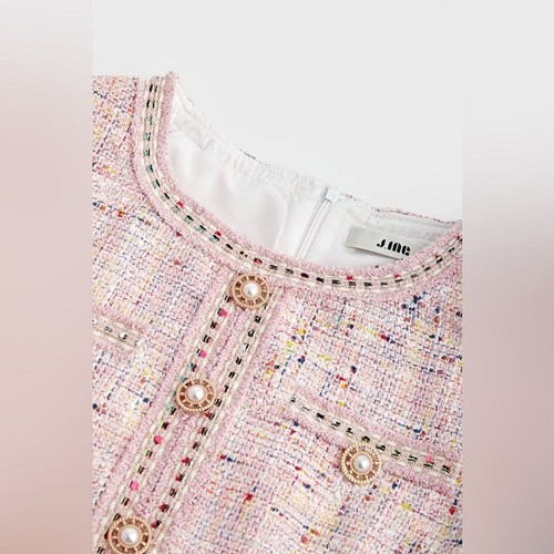 J.ING Librada Tweed Pink Button Short Sleeve Mini Dress NWT Women SIZE M - Picture 7 of 9
