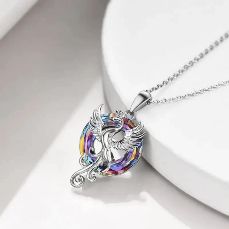 Rainbow Mystical Fire Topaz 925 Sterling Silver Charms Phoenix Pendant  Necklace