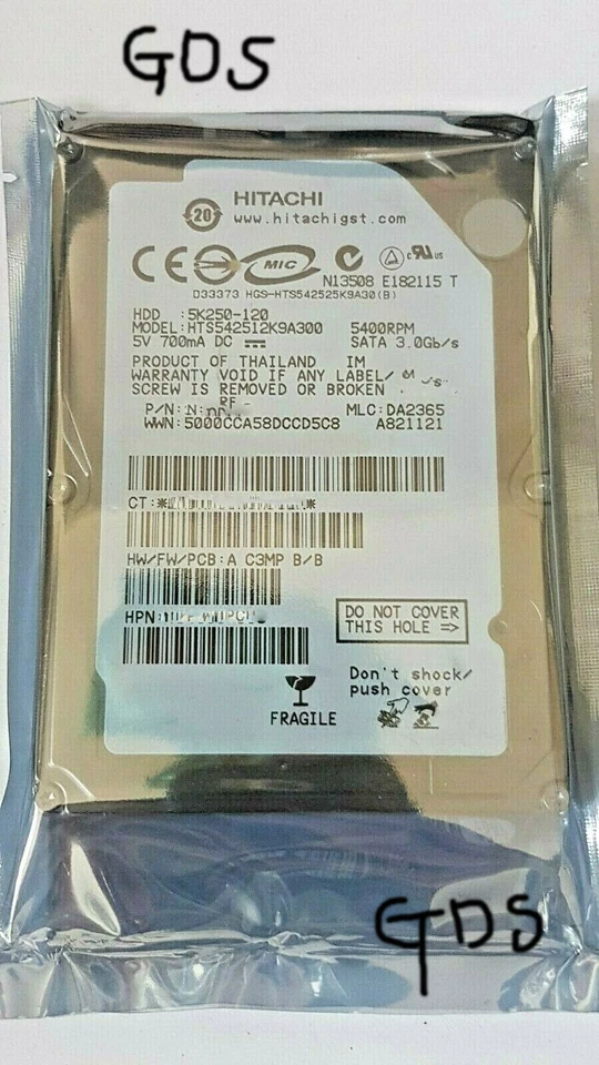 HITACHI 120GB HTS542512K9A300 laptop  2,5" HDD S-ATAI Internal,5400RPM  8MB   - Image 2 of 2
