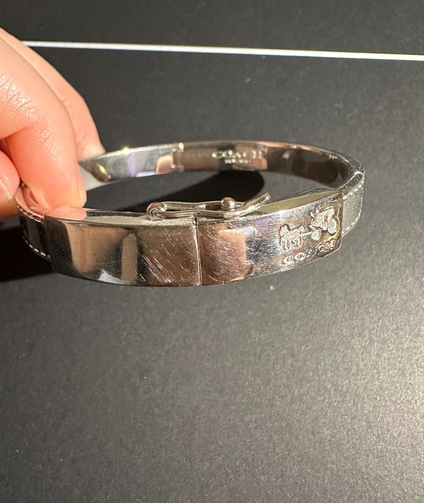 COACH *AUTHENTIC* SILVER HINGED BANGLE BRACELET - image 3