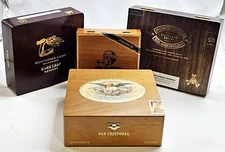 Lot of 4 Empty Wooden Cigar Boxes- Montecristo,Olmec,San Cristobal,Aganorsa Leaf