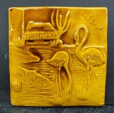 VINTAGE ARTS AND CRAFTS RELIEF MOULDED TILE FLAMINGOS