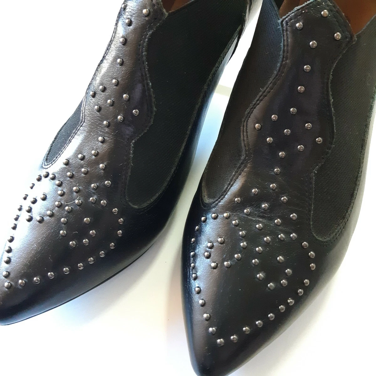 TOPSHOP Office London black Leather Shoes steampunk estern Heel