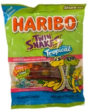 Haribo Twin Snakes 4oz TROPICAL Sweet & Sour Gummi Candy Gummy Limited BB 4/2026