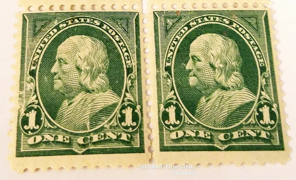 Scott #279Wide Sheet Margin Imprint Pair With Full BEP 1 Cent - US Stamps - Image 2 of 4