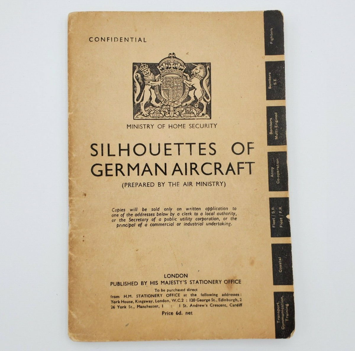Original WWII 1940 CONFIDENTIAL Silhouettes of German Aircraft