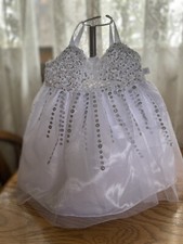 Build A Bear Spagetti Strap Dress White Spark Tulle Sequins Fancy Outfit BABW