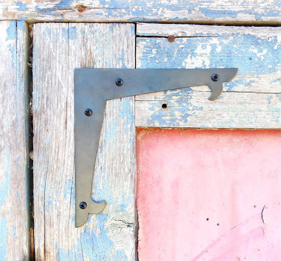 4 Placas de esquina planas decorativas de 6" de hierro forjado marco de puerta soporte hágalo usted mismo herrajes Foto 3 de 4