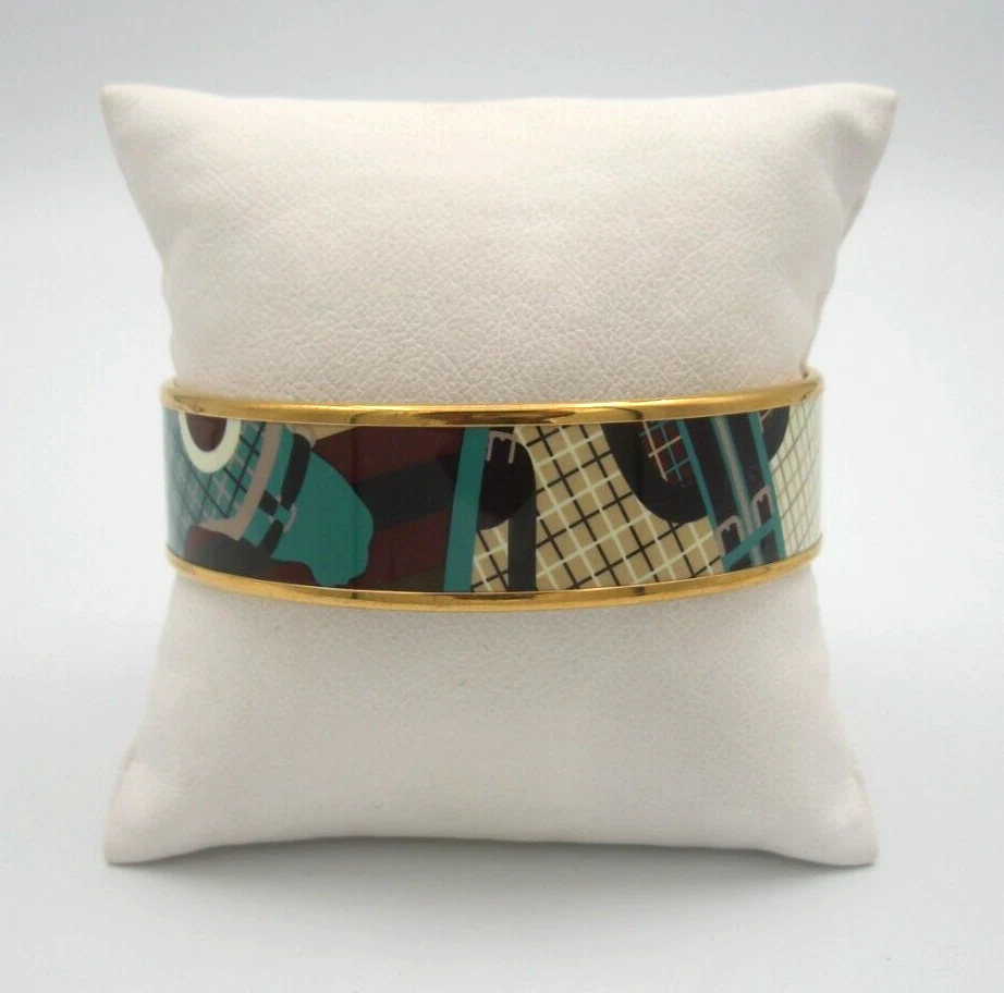 HERMÈS BRACCIALE IN PENSIONE HERMES PARIS STAMPATO CAVALLO & ROYALTY SMALTO LARGO 19 MM