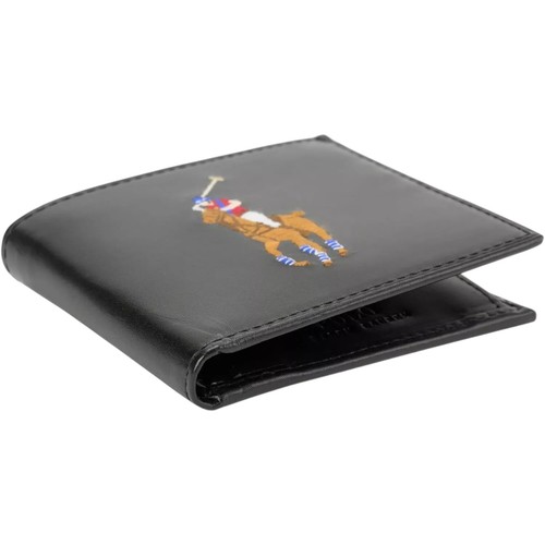 POLO RALPH LAUREN Hombres Carteras Cuero Genuino Portatarjetas Doble Pliegue Regalo Negro Nuevo - Imagen 3 de 12