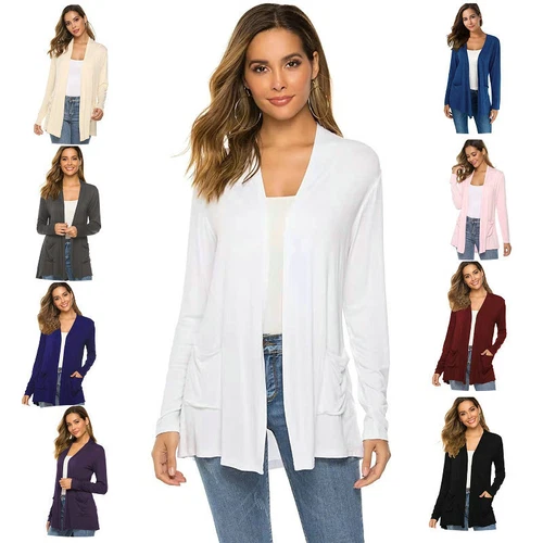 Womens Open Front Fly Away Cardigan Sweater Long Sleeve with Pockets Loose Drape - Bild 2 von 18