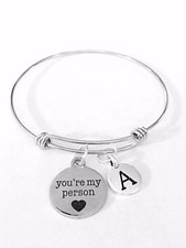 You're My Person Bangle Charm Bracelet Initial Best Friend Sis Gift Adjustable