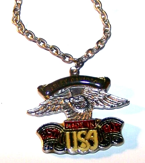 Harley Davidson Vintage Stainless Enamel Eagle USA Silver Tone 22