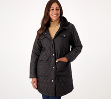 New Nuage Xl Mixed Quilted Coat With Scuba Hood In Black Qvc 6978
