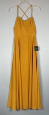 Lulus Dress Womens S Gold Maxi Cocktail Lined Zip Criss Cross Straps NWT