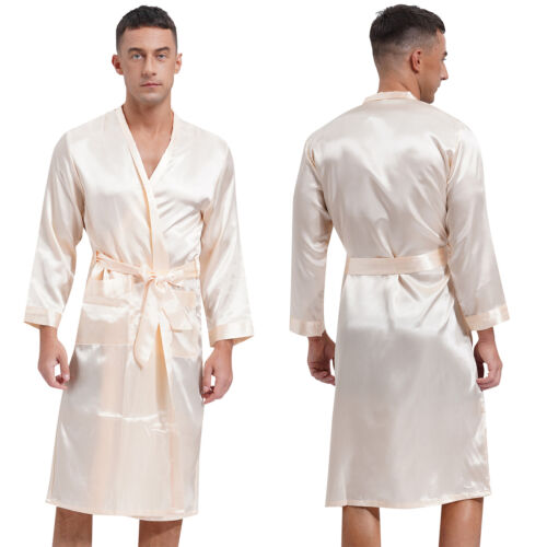 Herren Sexy Satin Anzugjacke Bademantel Morgenmantel + Bindengürtel Nachtwäsche - Bild 81 von 158