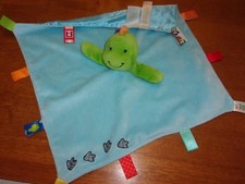 TAGGIES 15" tags plush security LOVEY rattle blue dino dinosaur satin blanket