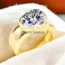 Moissanite Oval Cut With 925 Sterling Silver Gold Plated Ring For Men's #A402