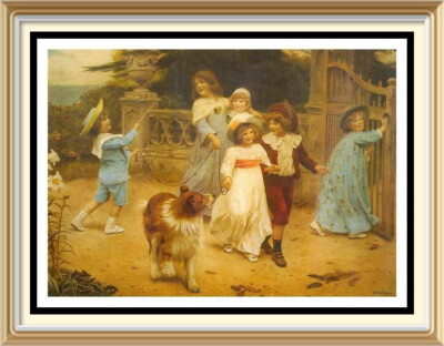 Arthur Elsley Vintage-Stil Wandkunstdruck - HOME TEAM viktorianischer Kinder Collie Hund