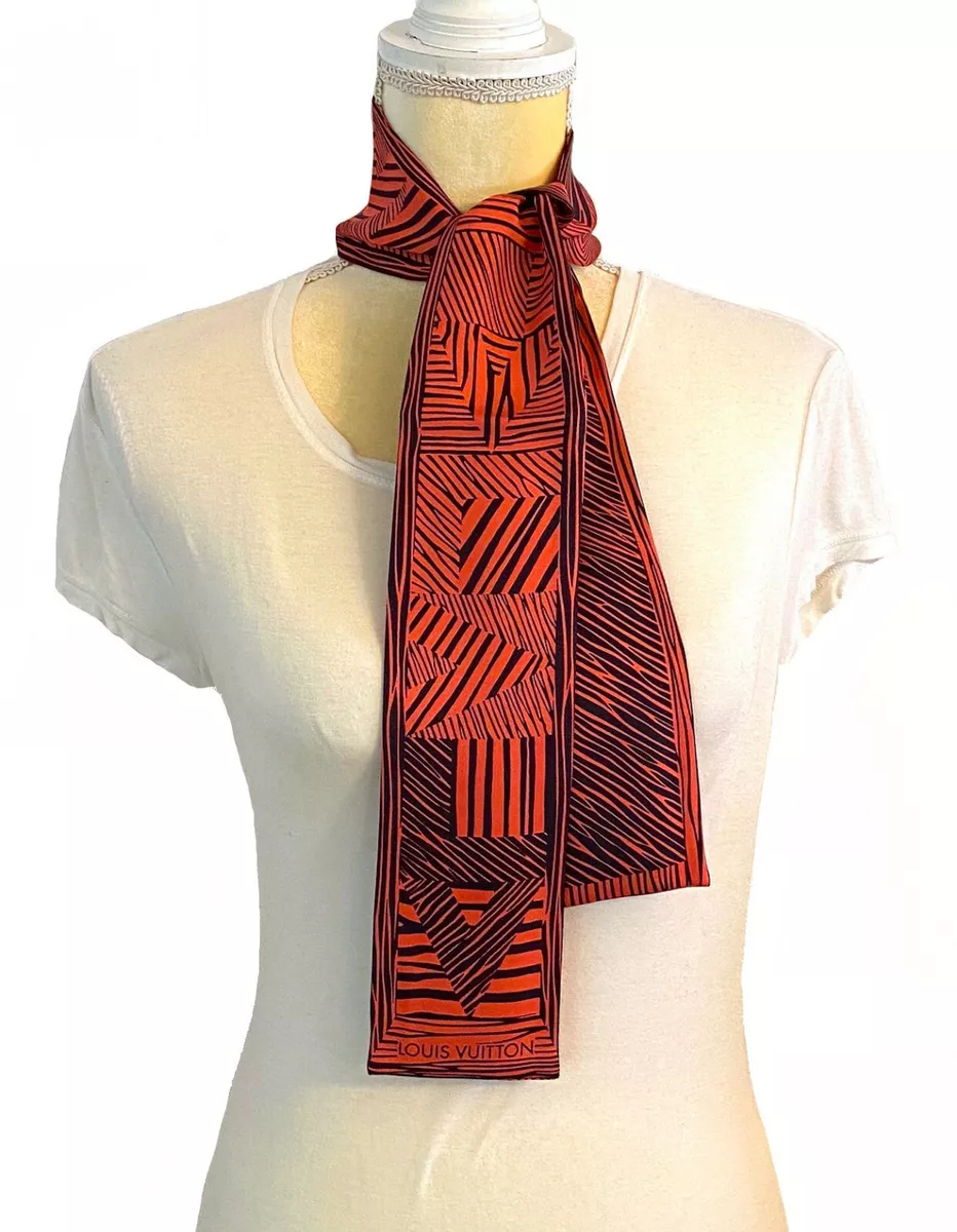 Louis Vuitton Monogram Geometric Bandeau Orange Black Skinny Neck Scarf