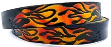 RED FLAMES EMBOSSED TRUCKER MOTORCYCLE COWHIDE LEATHER BELT SIZE 26-48 USA MADE