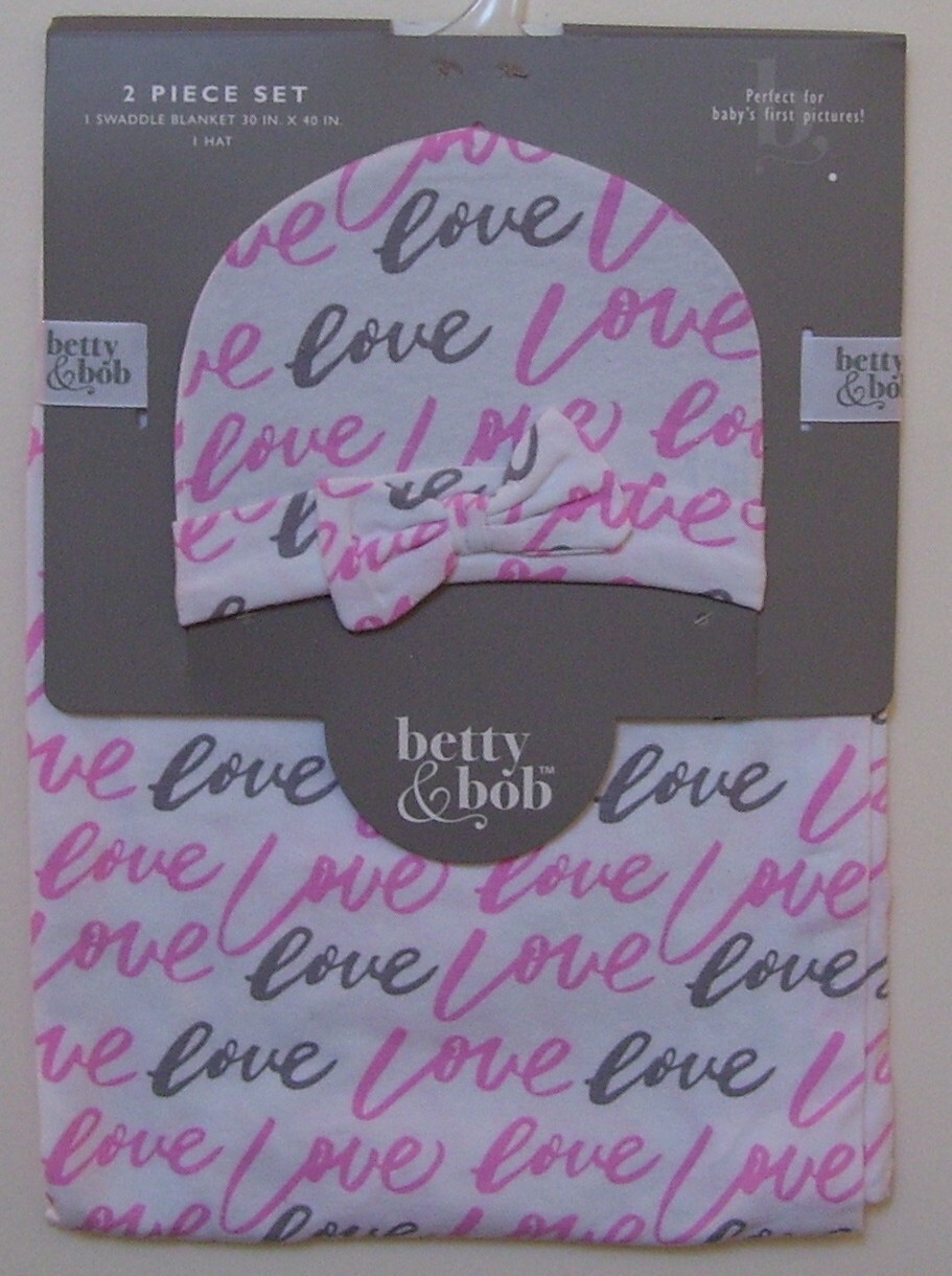 Betty & Bob 2 Pc LOVE Swaddle Baby Blanket & Hat Set Photos Valentine's Day