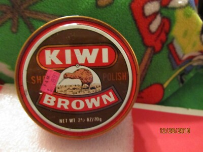 Vintage Kiwi Shoe Polish Brown 2 1/2 oz Empty Metal Tin Made by Kiwi Polish Co