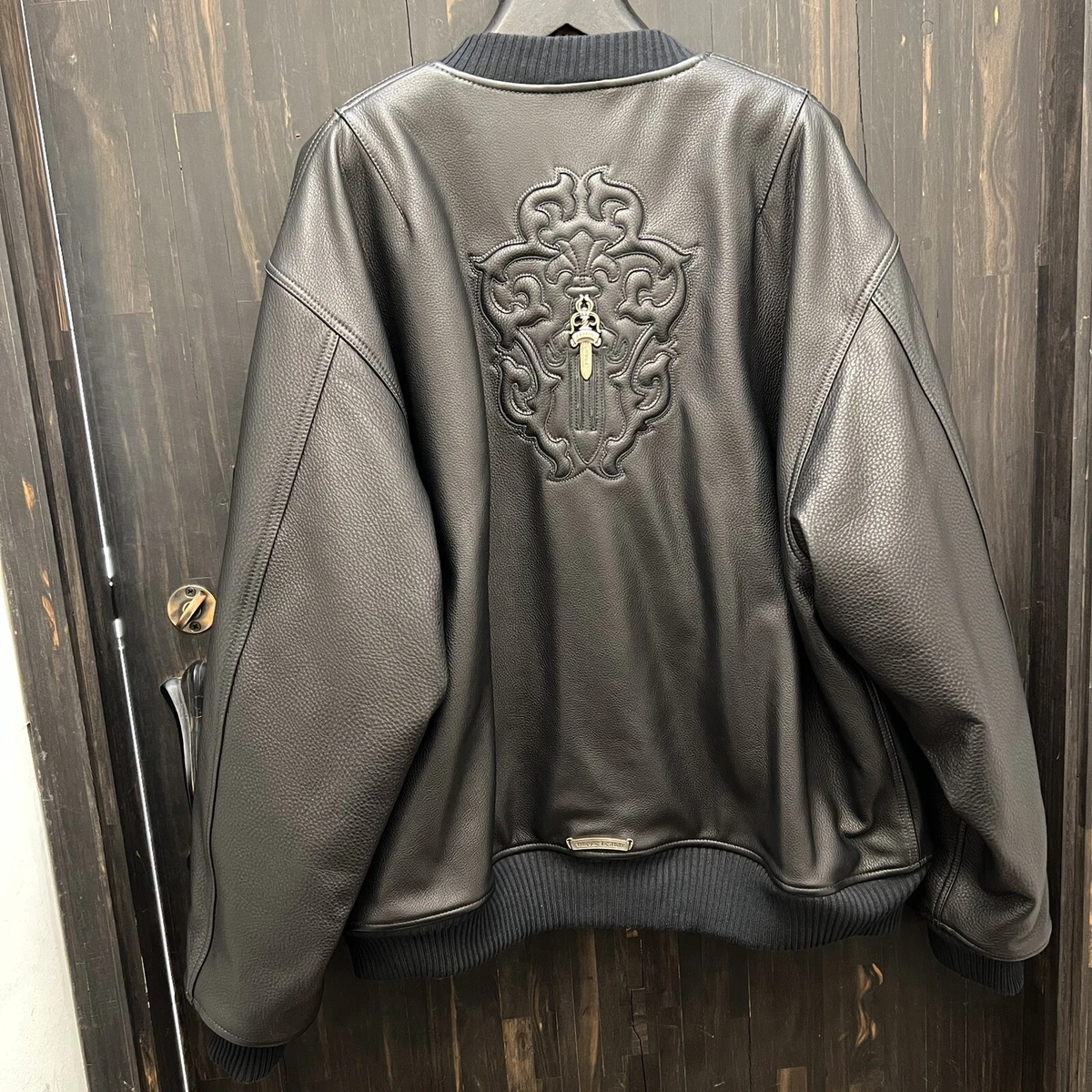 Chrome Hearts Leather Embroidered Bomber Jacket in XL