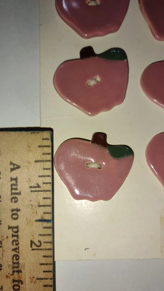 NEW 8 Handcrafted Handpainted Porcelain APPLE Buttons Possibly Vintage Notions - Image 4 of 4