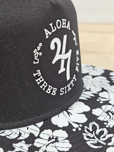 3D ALOHA 24/7 365 BLACK & WHITE FLORAL TRUCKER HAT HAWAII ISLANDS ONE SZ ADJ NEW - Picture 3 of 11
