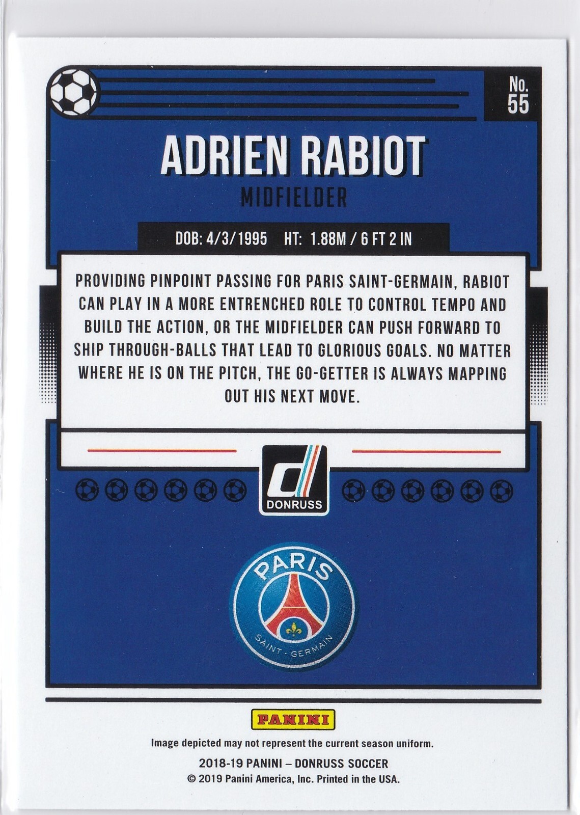 Adrien Rabiot 2018-19 Panini Donruss Press Proof Silver #55 PSG