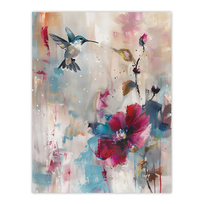 Kolibri und Zinnie Blume Blüten Ölgemälde Wandbild Poster Druck