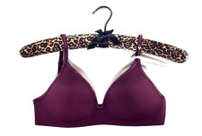 Victoria's Secret 32C Lightly Lined Wireless T-Shirt Bra Logo Straps-Burgundy