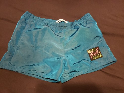 Seltene blaue Neon 80er Vintage Surf Style Badeshorts Gr. Small Kordelzug - Bild 5 von 5
