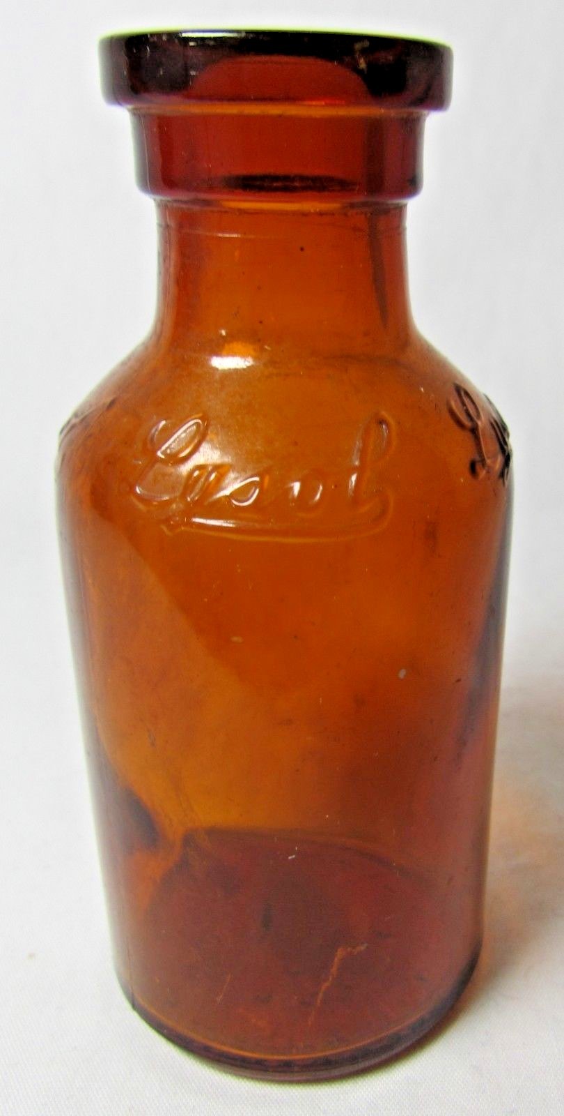 Amber Brown Glass Lysol Bottle Pontil Antiseptic USA Vintage