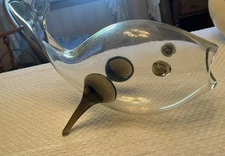 Hand-Blown Art Glass Whale Figurine – Clear & Smoke Mid-Century Modern