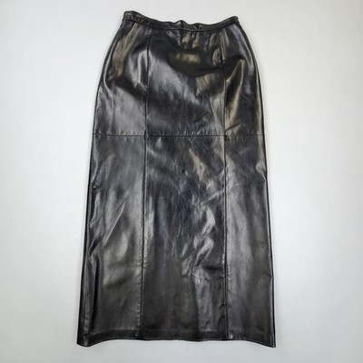 Vintage 90s Danier Genuine Black Lambskin SOFT Leather Pencil Midi Skirt US 10 