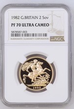 1982 Britain 2 Sov DOUBLE Sovereign 0.9170 Gold 15.92g NGC PF 70 UC Mintage 2500