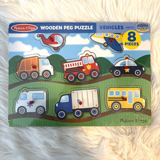 NEW Melissa  Doug Vehicles Wooden Peg Puzzle 8 Piece Learning Preschool