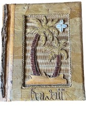 Hawaiian Handmade Photo Album With Palm Tree  Shell Design Dried Leaf Cover VTG