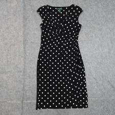 Ralph Lauren Dress Womens 8 Jersey Faux Wrap Sheath Polka Dot Midi Stretch