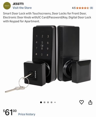 JESSTTI Keypad Smart Lock Black Touchscreen Modern E012-1816-CKY