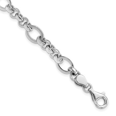 Ausgefallenes Gliederarmband Sterlingsilber rhodiniert poliert/strukturiert 7,5 Zoll