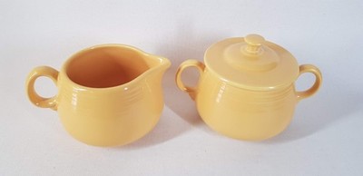 Vintage Homer Laughlin Fiestaware Fiesta gelb Sahne & Zucker um 1940 restaurierter Deckel