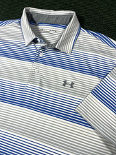 Under Armour Heat Gear Performance Blue Striped Stretch Polo Golf Shirt Men's XL
