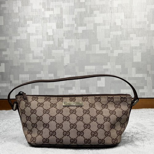 GUCCI 039.1103.2123 GG Accesorio Bolsa Bolso de Mano Beige Marrón Cuero de Japón - Imagen 1 de 24
