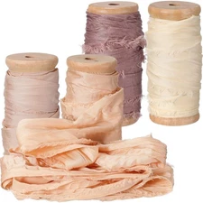 Mindsoft 20 Yard Silk Satin Irregular Frayed Ribbon Handmade Fringe with Wooden